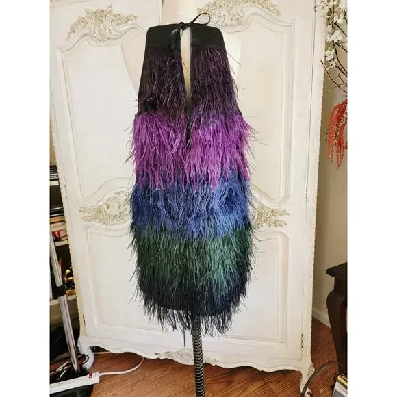 Cynthia Rowley Ivy Ombre Ostrich Feather Dress Sz M RETAIL $795 NWT - Picture 3 of 10